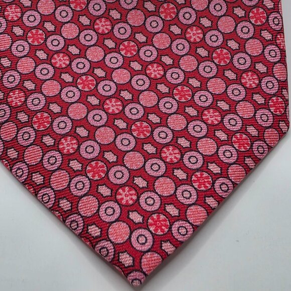 Marc Allen Pink Red Geometric Pattern Men's Italy Luxury 100% Silk Tie Necktie - Picture 2 of 7